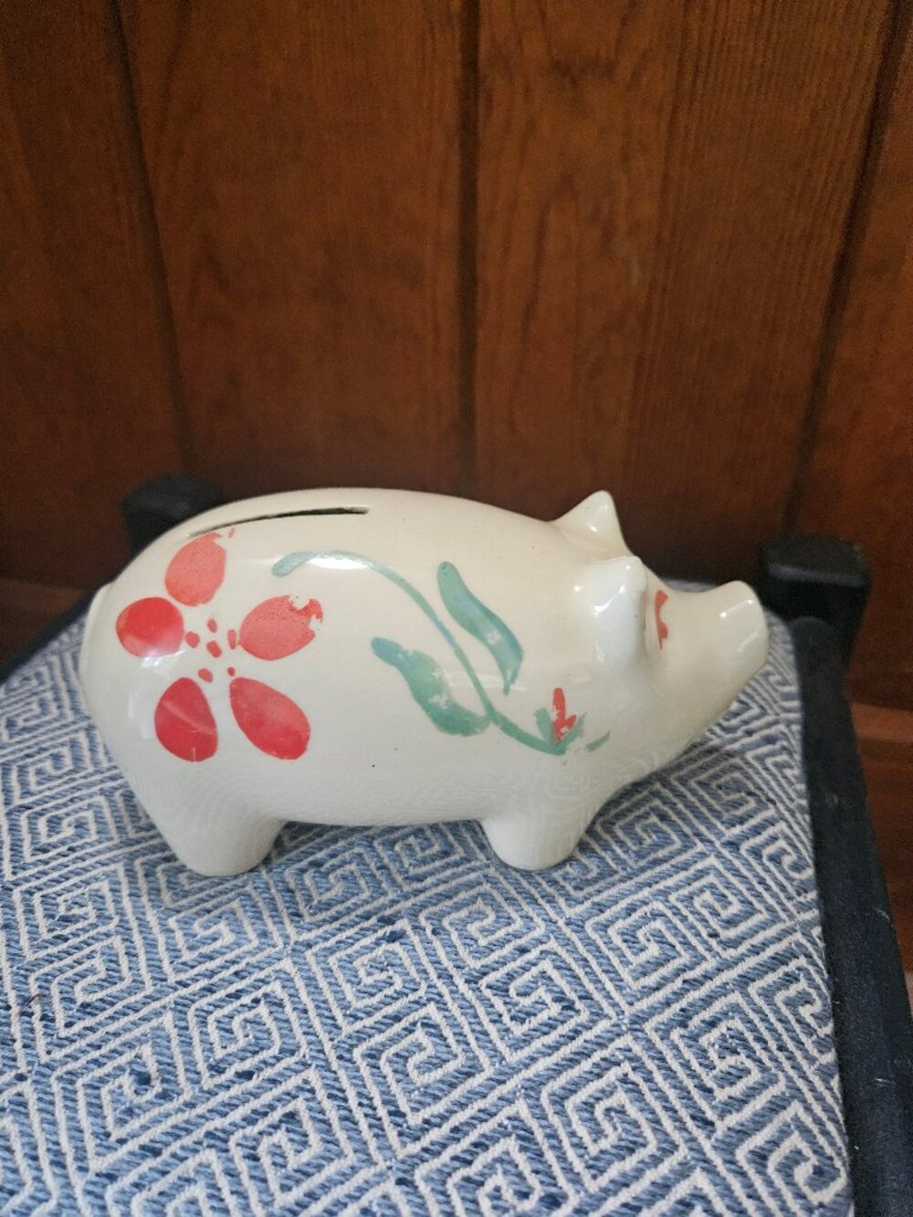 Vintage Ceramic Piggy Bank w/ Painted Flower